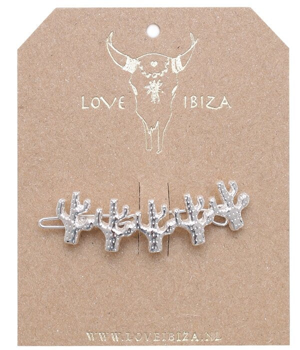 Zilveren haarclip cactus