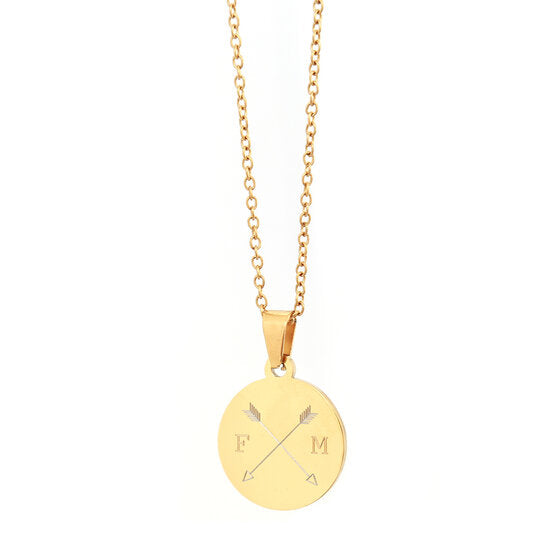 Engraved necklace gold - double arrow & 2 initials