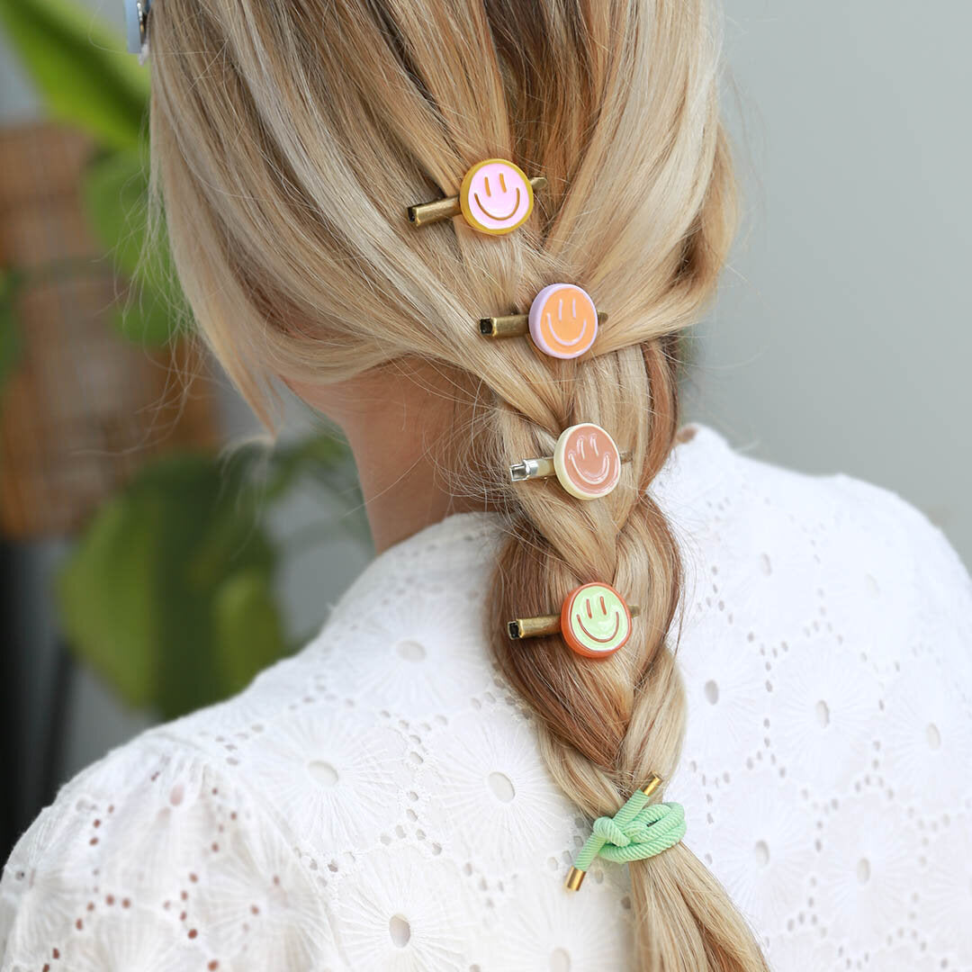 Haarclip smiley pink yellow