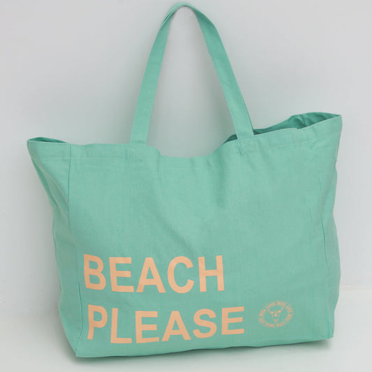 Canvas beach bag beach please turquoise peach
