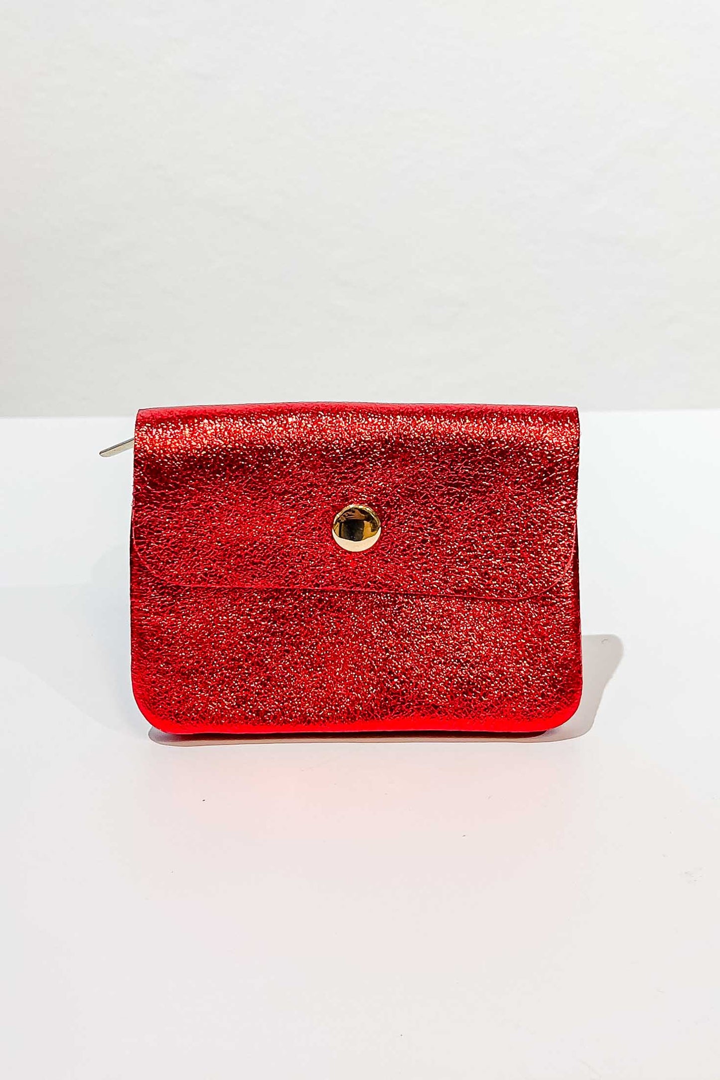 Rood glitter portomonneetje (echt leer)
