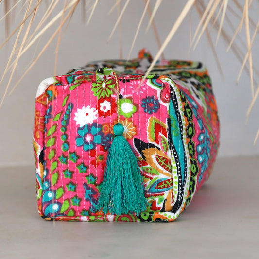 Blockprint toiletry bag Fez kids pink M