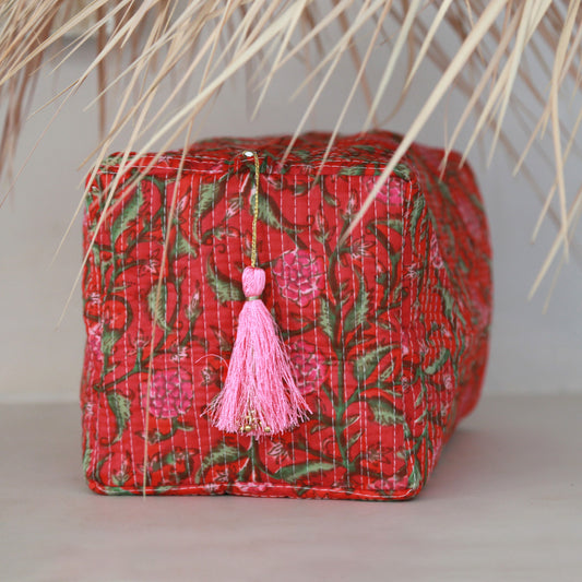 Blockprint toiletry bag Fez red L