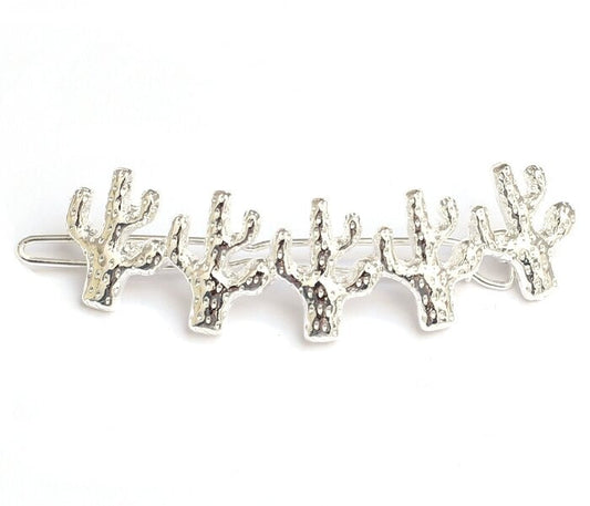 Zilveren haarclip cactus