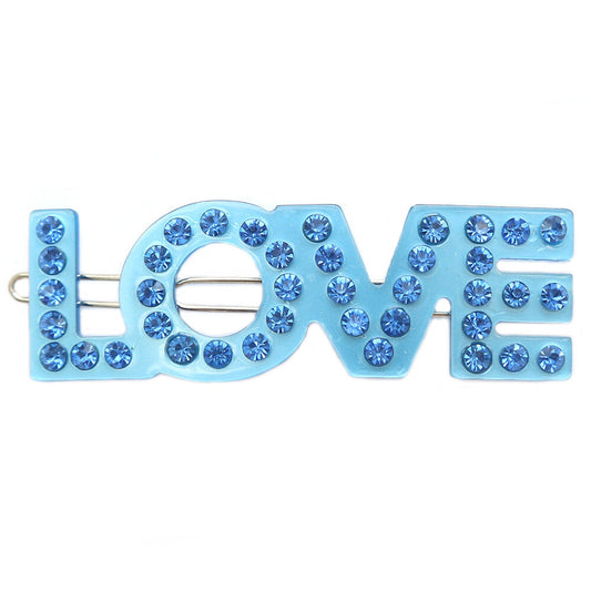 Hair clip Love blue strass