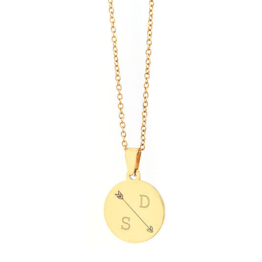 Engraved necklace gold - single arrow &amp; 2 initials