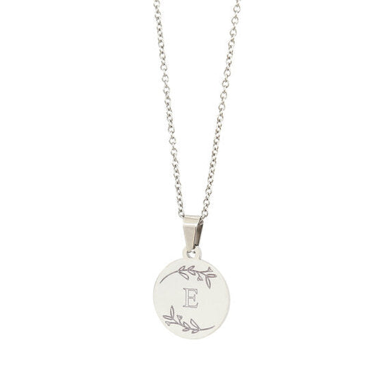 Engraved necklace silver - floral initial
